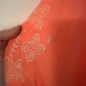 Infinity scarf. Peachy orange. Embroidered